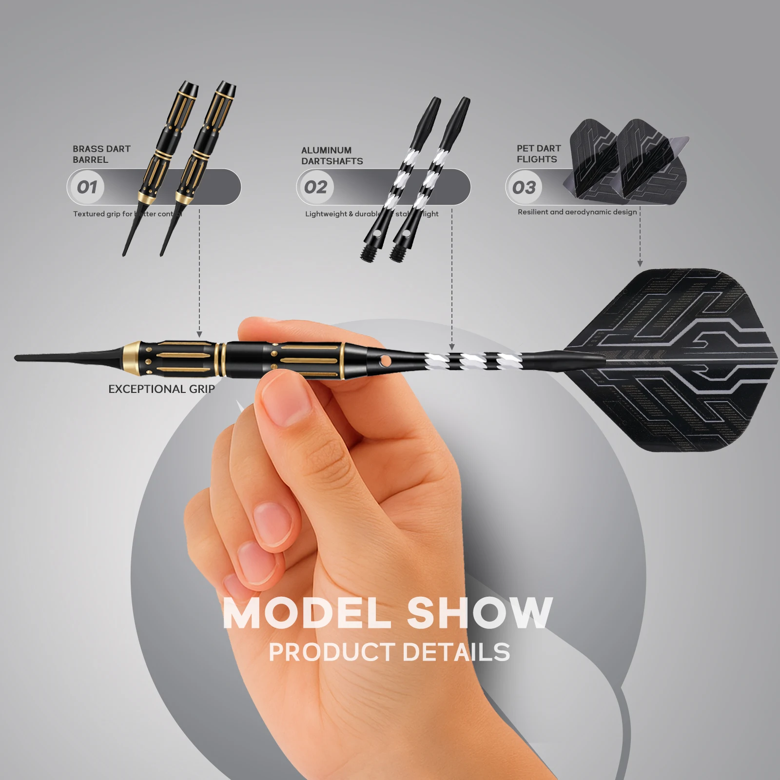 Huanqu Copper Dart Set, Three-Pack with Safe Soft Tips, Complete Accessories Including 6 Spare Dart Shafts, 6 Dart Wings, 10 Safe Dart Tips, and Other Dart Accessories, High-Precision Professional Dart Set, Suitable for All Skill Levels of Dart Enthusiasts, Suitable for Electronic Dart Boards, Family Games, Parties, Ideal as a Birthday Gift or Holiday Gift