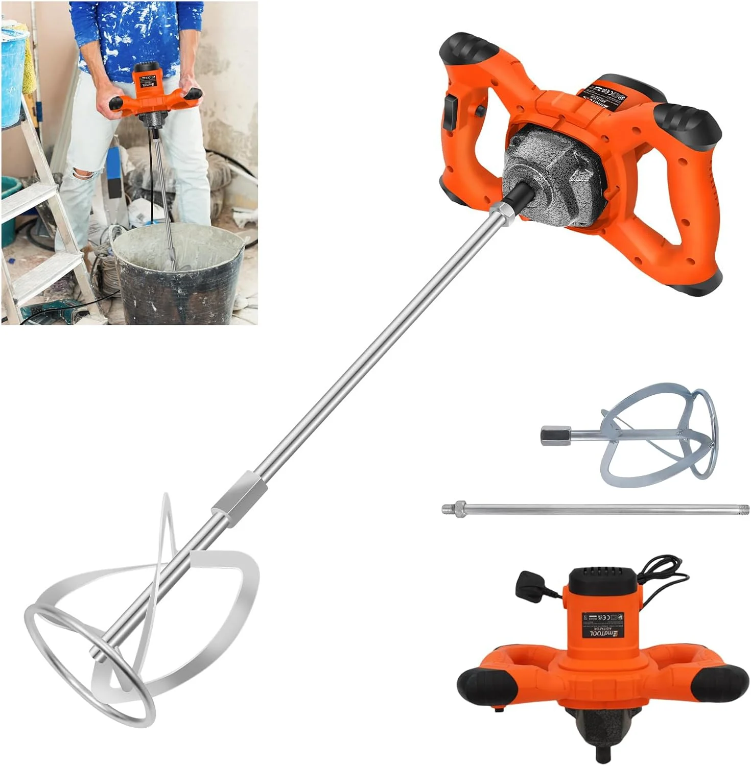 Miscelatore elettrico a pale, 2600 W, miscelatore portatile controllato da trapano, albero di miscelazione M14, testa di miscelazione con diametro di