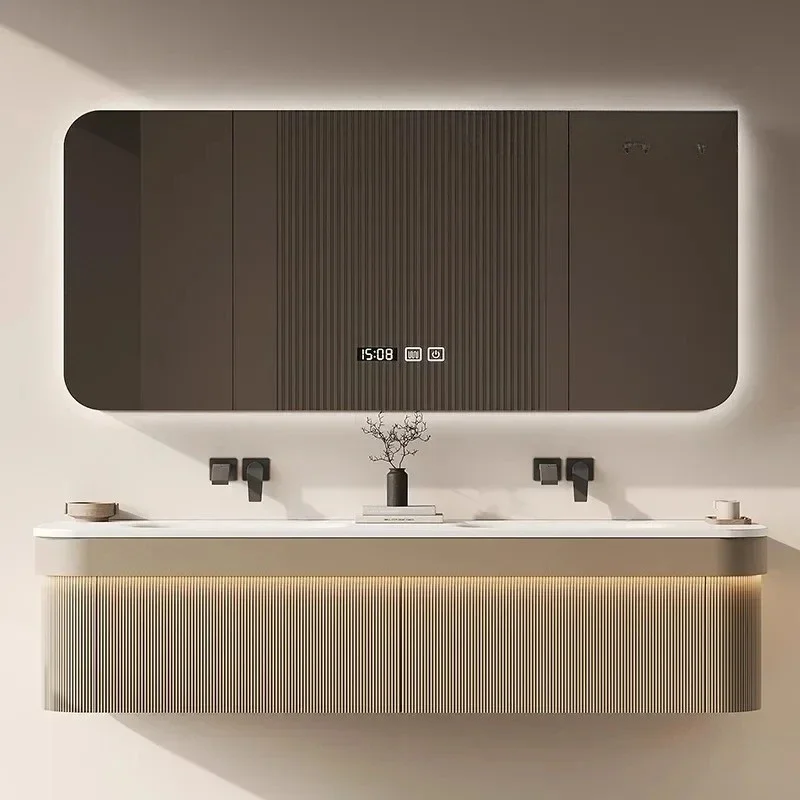 Villa high-end oak paint bathroom combination bathroom double basin washtable solid wood advanced sense