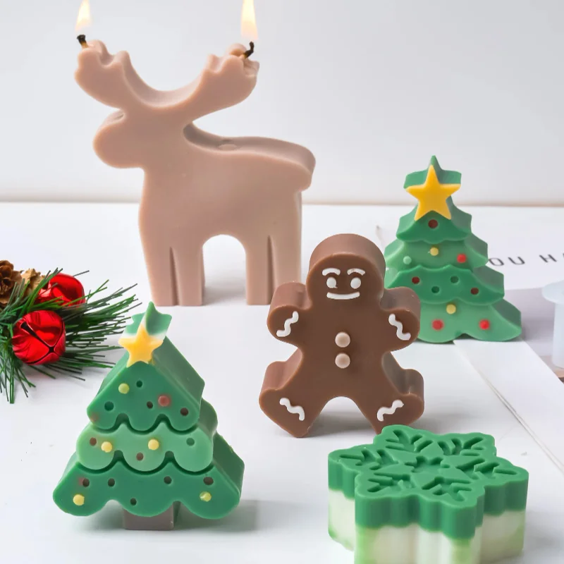 Weihnachtsbaum Schneemann Silikon Kerze Form DIY Kreative Handgemachte Seife Elch Harz Handwerk Machen Urlaub Geschenke Home Desktop Decor