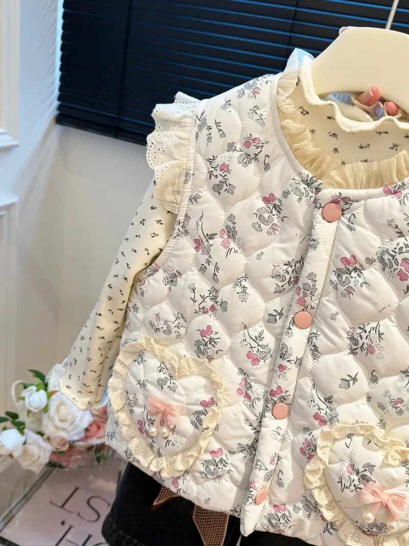 UNITIM Herbst Winter Kinder Mädchen Weste 2-8 Jahre Mädchen Blumendruck Ärmellose Jacke Lose Verdickte Warme Kinder Mädchen Oberbekleidung – Detail 8