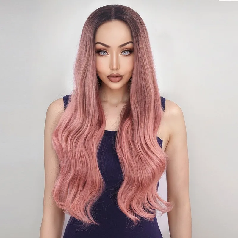 

Women's Wig Long Wavy Curly Wig Ladies Hair Fluffy Wig Brown Pink Wig