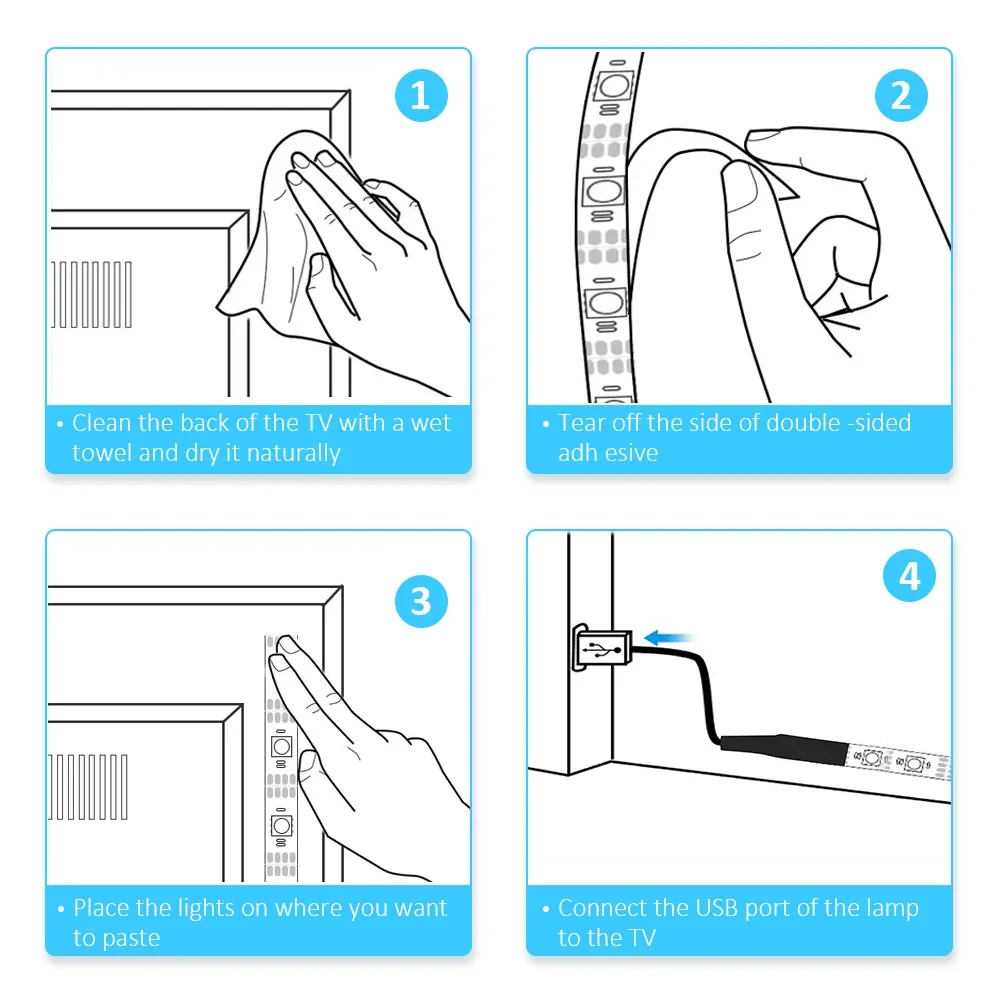 TV Retroilluminazione Sincronizzazione musicale Luce di striscia LED RGB alimentata tramite USB per 15 - 80 pollici PC Specchio Luci natalizie Decorazione della stanza Striscia LED
