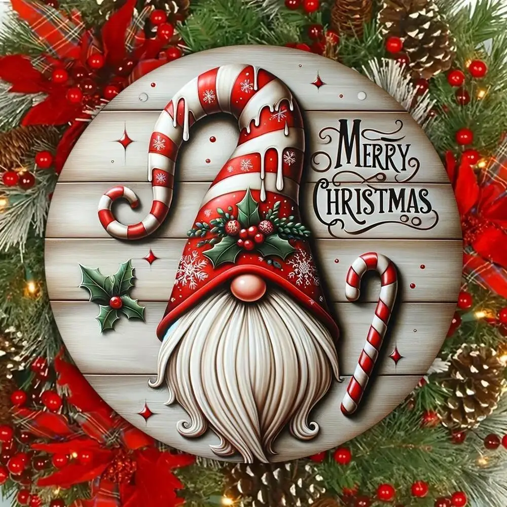 1PC,Charming Christmas Gnome Wooden Sign - 20cm x 20cm | Perfect for Farmhouse, Kitchen, Garden & Balcony Decor