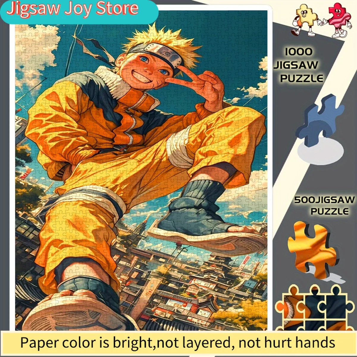 

Ninja Jumping over City - Anime Ninja Puzzle with Neon Japanese Architecture, Challenging Large Jigsaw Puzzle for Adults & Fam