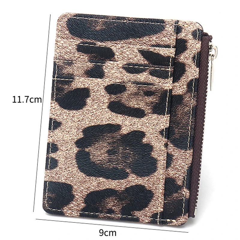 Leopard Pattern RFID Blocking PU Leather Slim Card Wallet For Women Men Small Zipper Coin Purse Credit Card Holder Bag Nice Gift