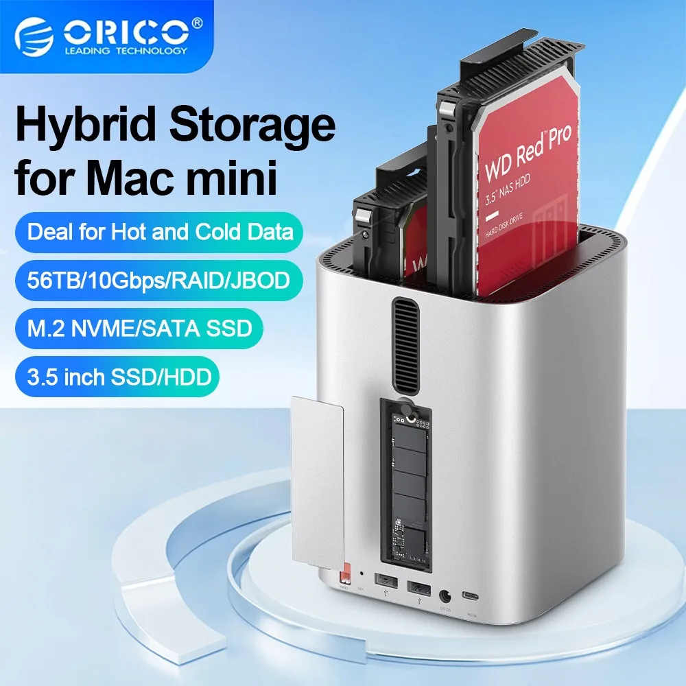 ORICO M.2 SSD Case 3.5 Inch Hard Drive Enclosure Mini Tower Mac Mini M4 Dock Type C Docking Station Desktop Hybrid Storage DAS