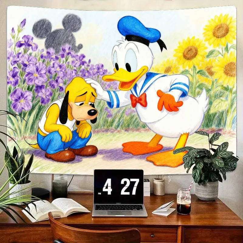 

1 шт. Дисней Дональд Дак Плутон гобелен дружбы, утешающий мультяшный настенный художественный декор, полиэстер с подсолнечником ирисом для гостиной в спальне
