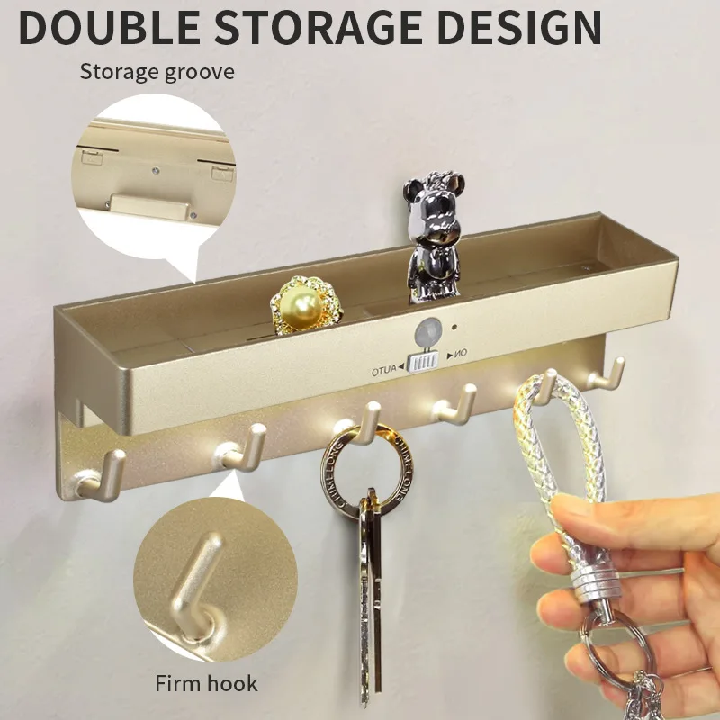 LED Home Sensor Light, Hats, Hooks, Shelves, Human Body Induction Night Light, Dry Battery Storage Wall Lamp