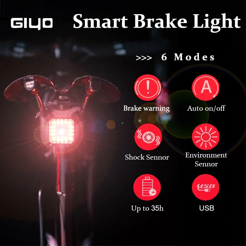 GIYO Cycling Taillight Rear Light Bicycle Smart Auto Brake Sensing LED Lamp Waterproof USBCharging Bike Light Lanterna Bicicleta