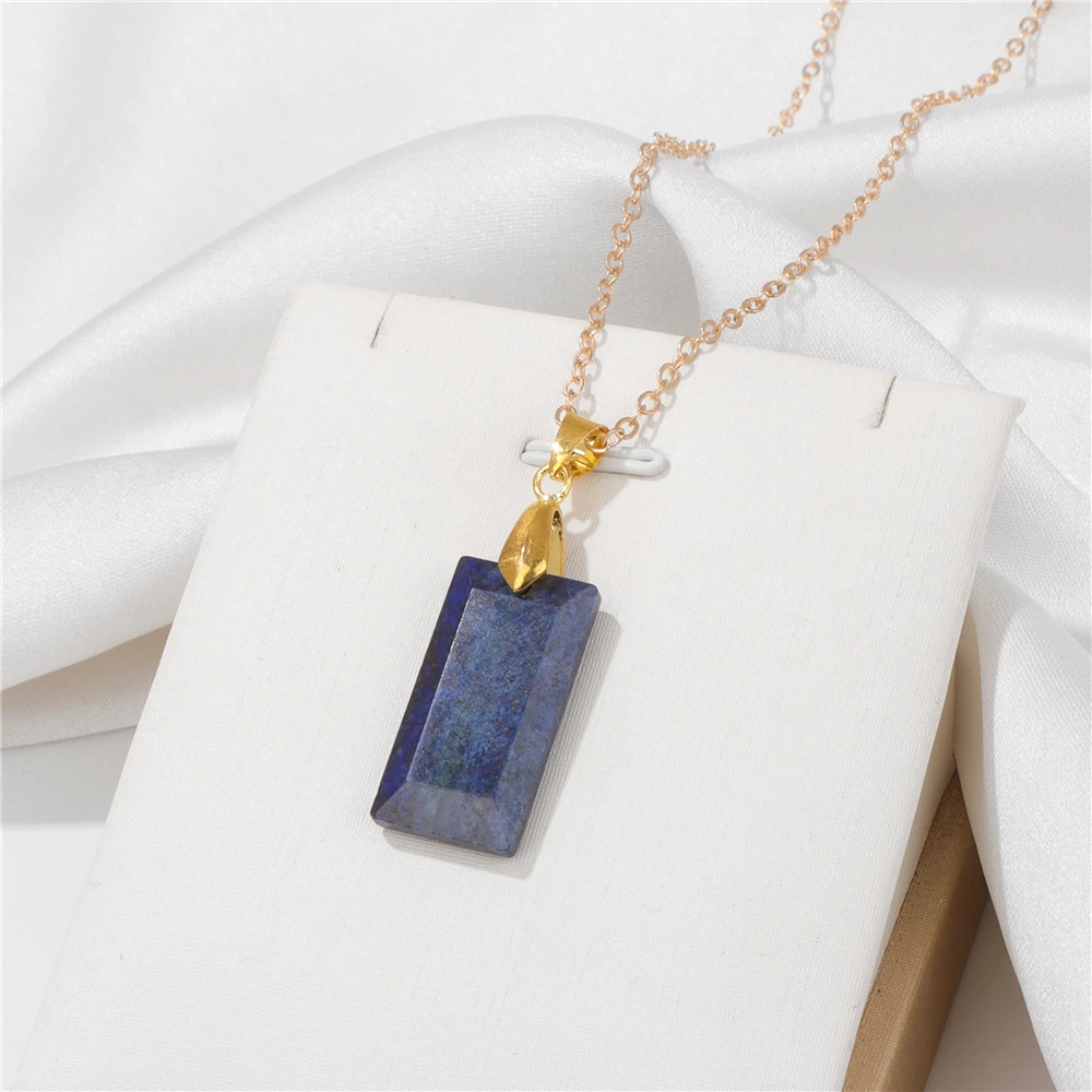 Square Slice Stone Necklace Natural Quartzs Lapis Lazuli Obsidian Stone Necklace Gold Color Chain Choker Exquisite Jewelry Gift