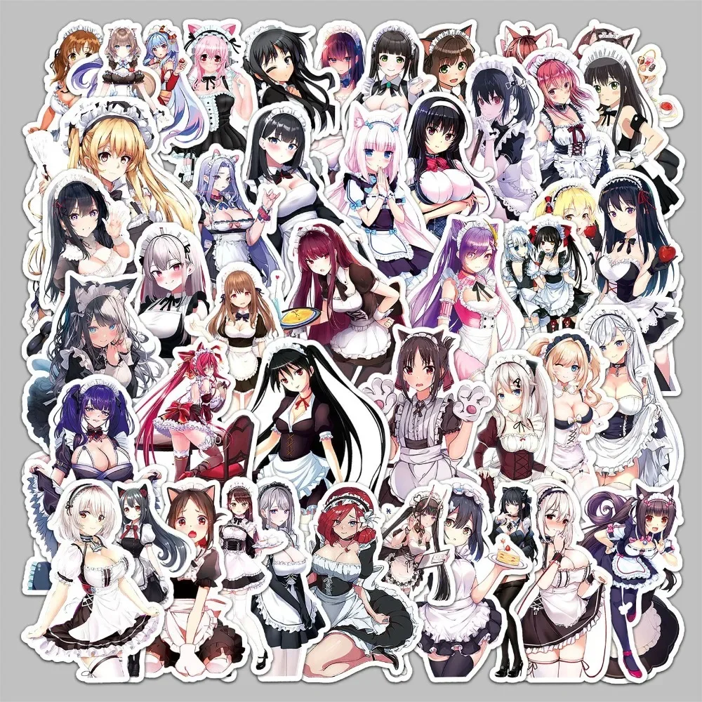 50 قطعة مقاوم للماء أنيمي القط سيدة Kawaii موحدة خادمة ملصقات اليابانية الكرتون مانغا رسم خربش الزينة