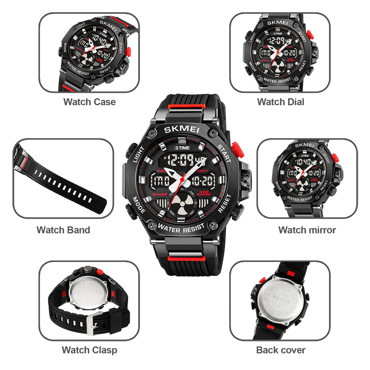 SKMEI Dual Display Sport Fashion Watch Mens Chrono Casual 5Bar Waterproof Digital Wristwatches CountDown Male Alarm Reloj Hombre