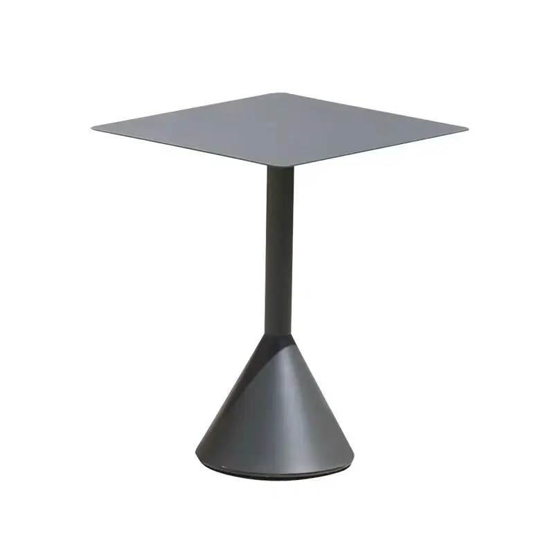 

#Dark Gray Square Single Pedestal Outdoor Bar Table Cone Base Metal Patio