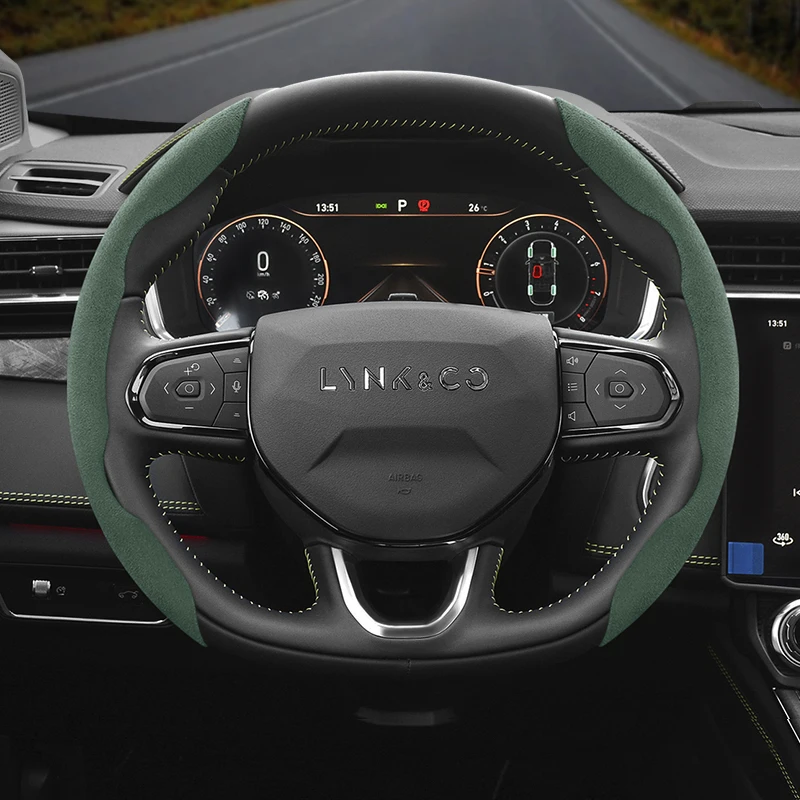 Suitable for Lynk & Co Anti-Slip Buckle Segmented Suede Steering Wheel Cover Suitable for 01 03 05 09 06 02 Em P Accesorios Accessoire Voiture Para Auto Funda Volante Coche