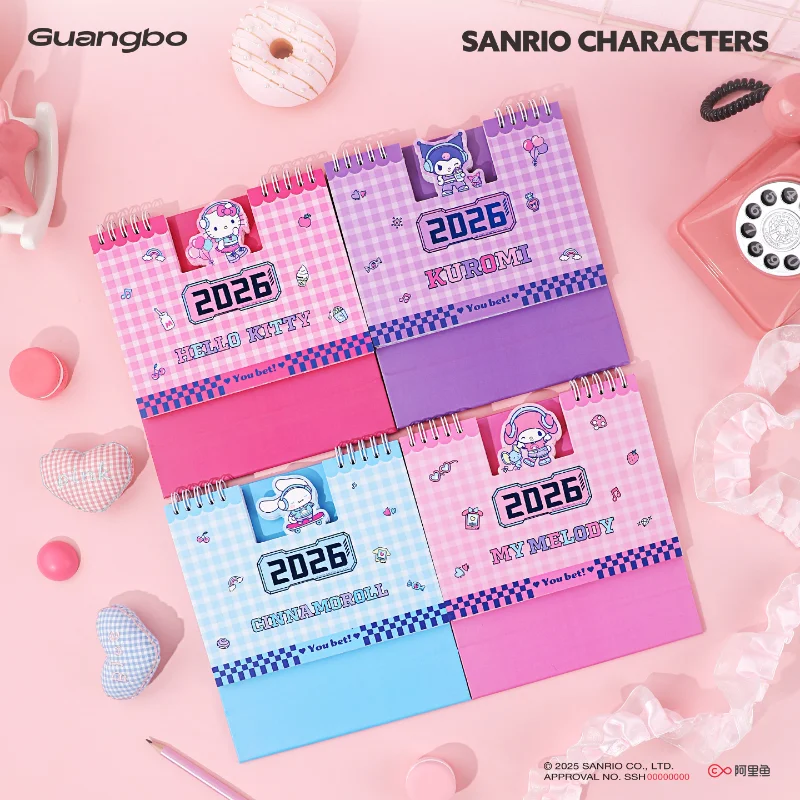 2026 مرحبا كيتي أجندة مكتبية /رزنامة مكتبية الكرتون لفائف التقويم مع مذكرة ملاحظات منضدية الوجه الجدول الزمني سطح المكتب الديكور مكتب القرطاسية #3