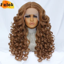 24 Inch Curly Wig Synthetic Lace Front Wigs Blonde Orange Female Lace Wig 13X4X1 For Black Women Cosplay Hair Daily Use