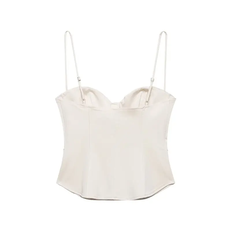 Spring Summer New Women's Heart Collar Strap Close-Fitting Top Fashionable Elegant Style Zipper Closure Casual Wear