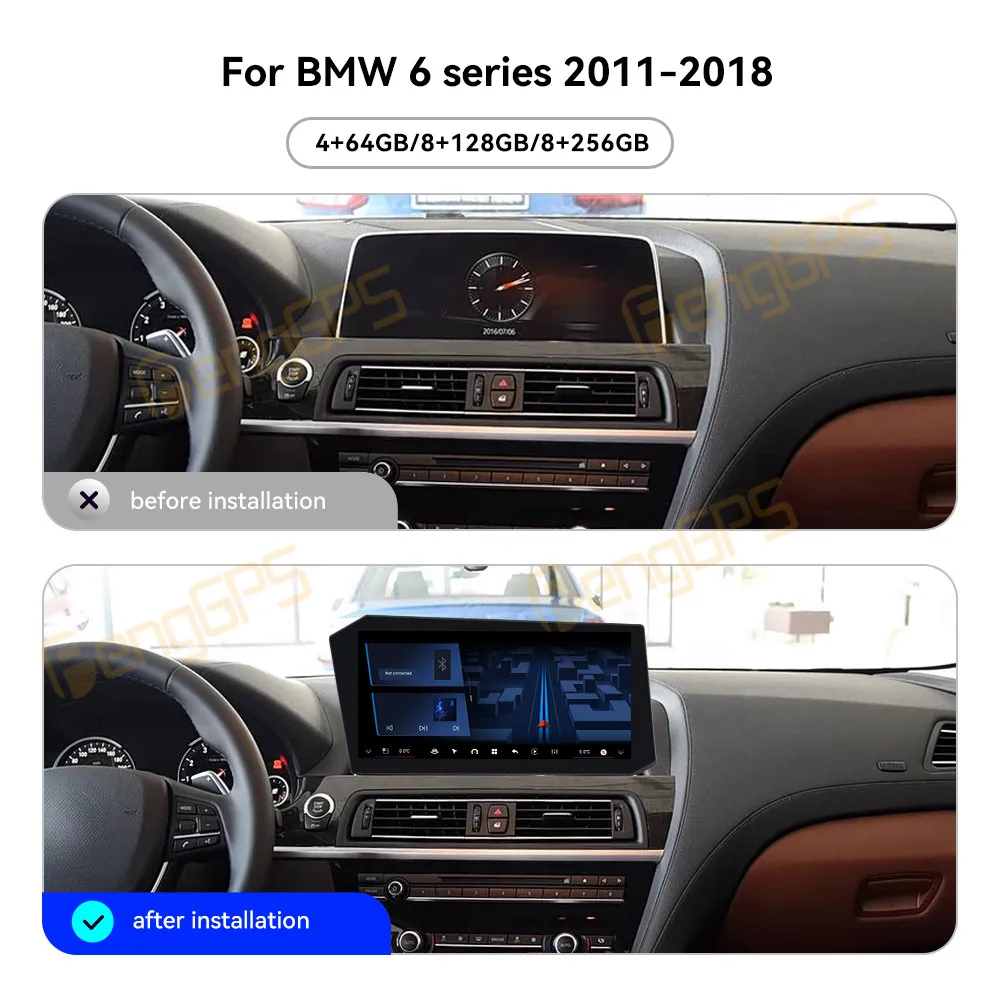 

12,9-дюймовый автомобильный радиоприемник CarPlay Android 14 для BMW 6 серии 2011-2018, мультимедийный плеер с сенсорным экраном, GPS-навигация, головное устройство DSP BT