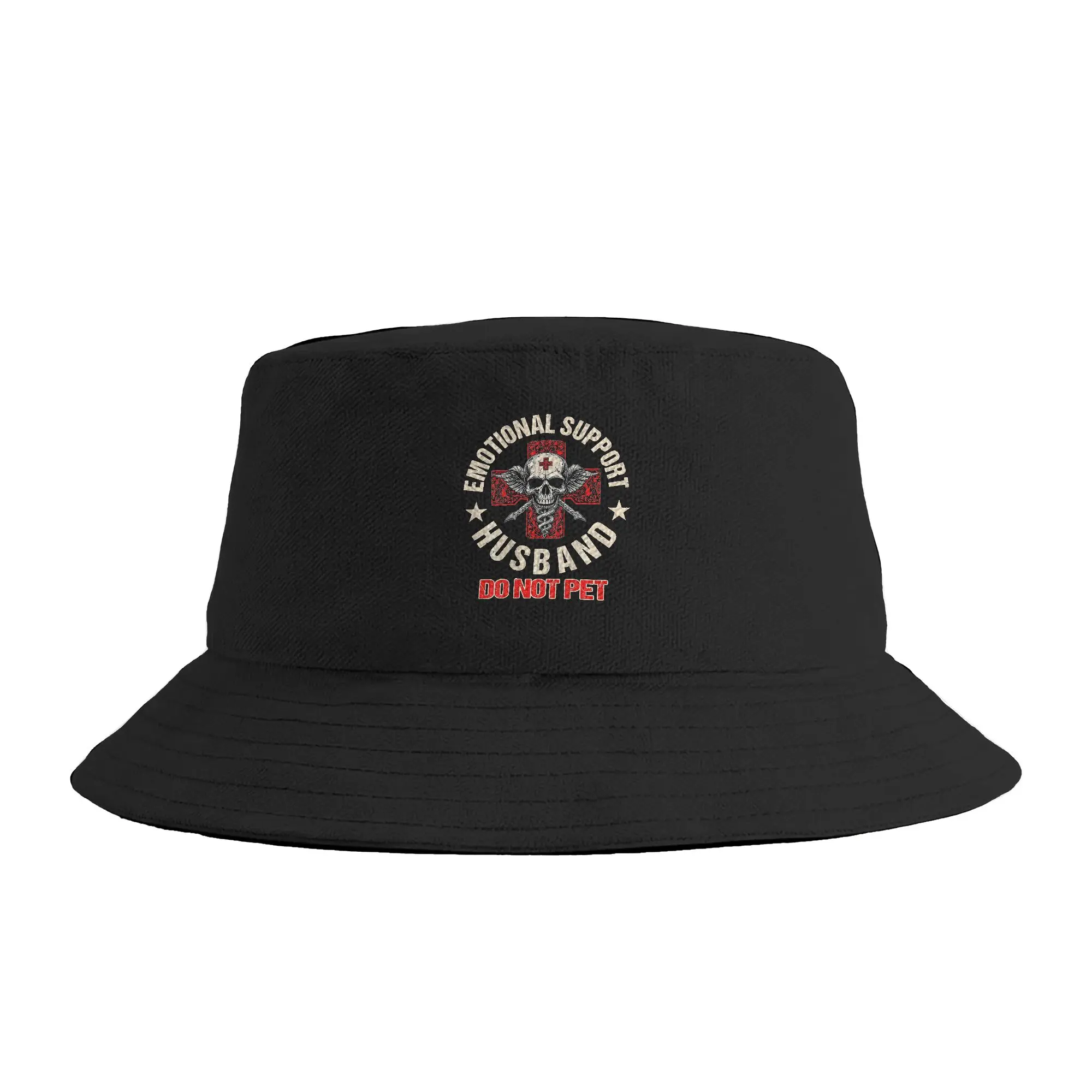 Unisex Emotional Support Husband Do Not Pet Skull Bucket Hat  Personality Fisherman Hats Spring Casual Fishing Caps