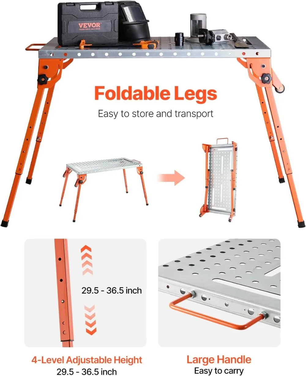 

Foldable Welding Table 44x21 Inch, 500LBS Capacity, Adjustable Height Workbench with Tool Slots