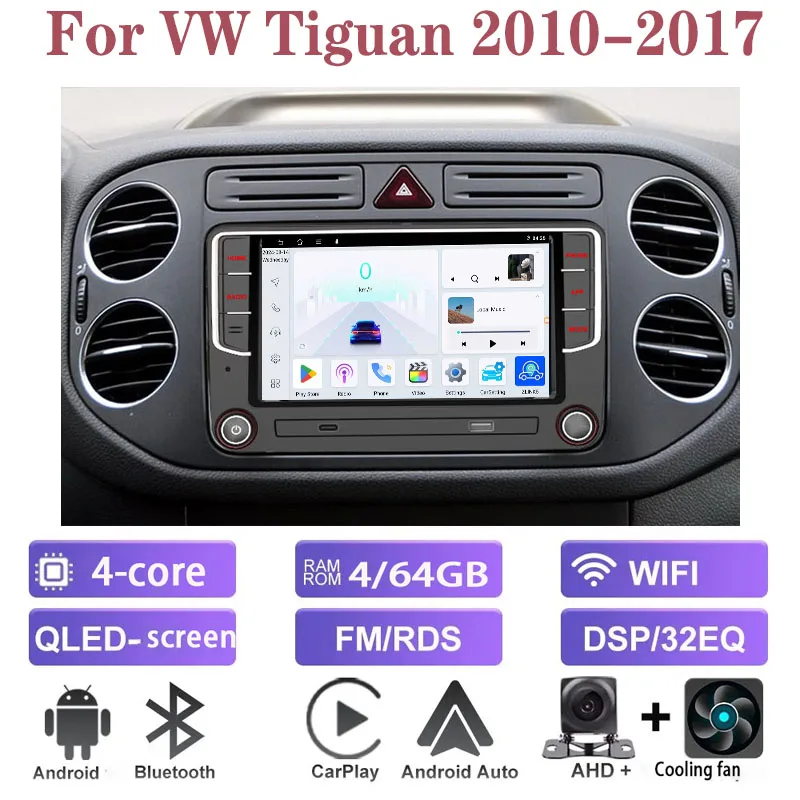 

7" HD Touchscreen Car Radio 2 Din Car Video Player For VW Tiguan 2010-2017 Support CarPlay and Android Auto with Bluetooth Rear