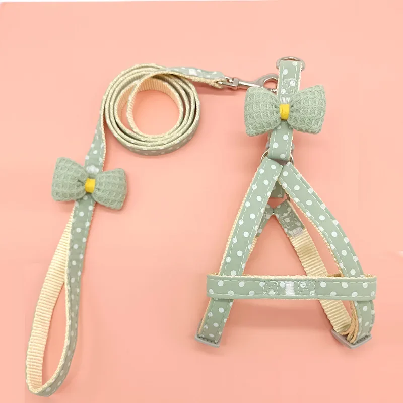 Korean Style Dog Leash And Collar Bow For Pets Home Goods Direct Manufacturer Sales Dog Walking Rope Chest Back Type Rope