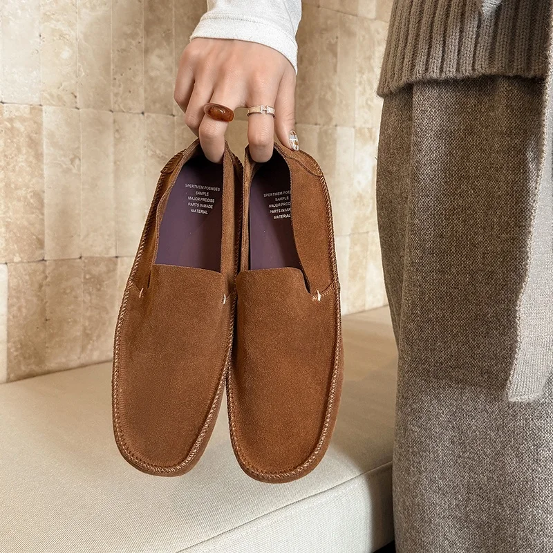 Women Classic Style Simple Shoes Natural Suede Flats Spring Autumn Mules Square Toe Slip On Loafers Woman Work Soft Daily Shoe