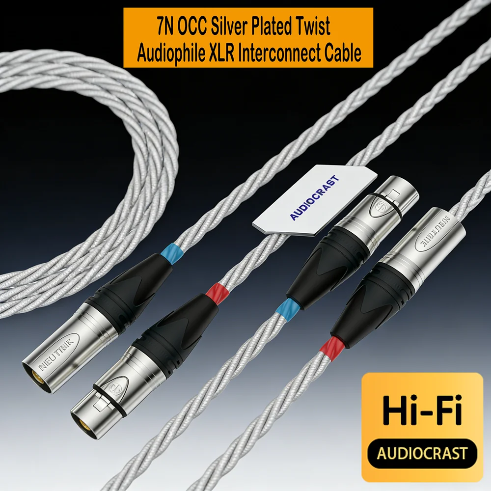 High Quality 7N OCC Silver Plated Twist Balanced XLR Cable Audiophile Grade Neutrik XLR Plug Audio Interconnect Cable