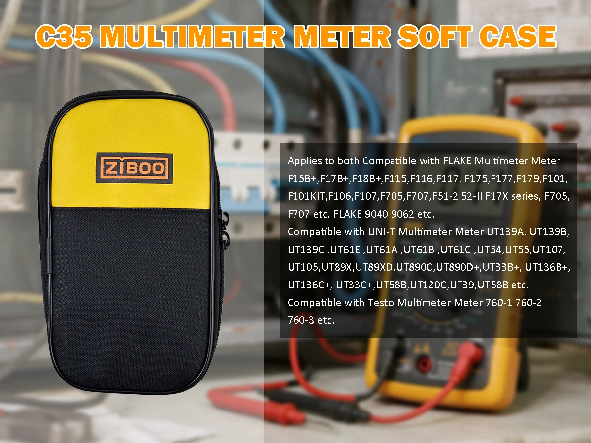ZIBOO C25 C33 C35 Clamp Meter Soft Case;771 Soft Black Carrying;FC25 UT-B01 Original Canvas Multimeter Bag Carry Waterproof