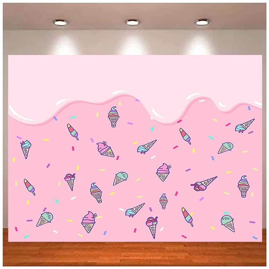 การถ่ายภาพฉากหลัง Ice Cream Photo สาววันเกิดสีชมพู Slime สีสัน Baby Shower Photo Studio Video Call พื้นหลัง
