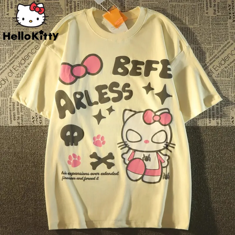 Sanrio Hello Kitty Oversized T-shirt Summer Trashy Y 2k 2000s Goth Graphic Tee Summer Harajuku Hip Hop Emo Short Sleeve Tops Yk2