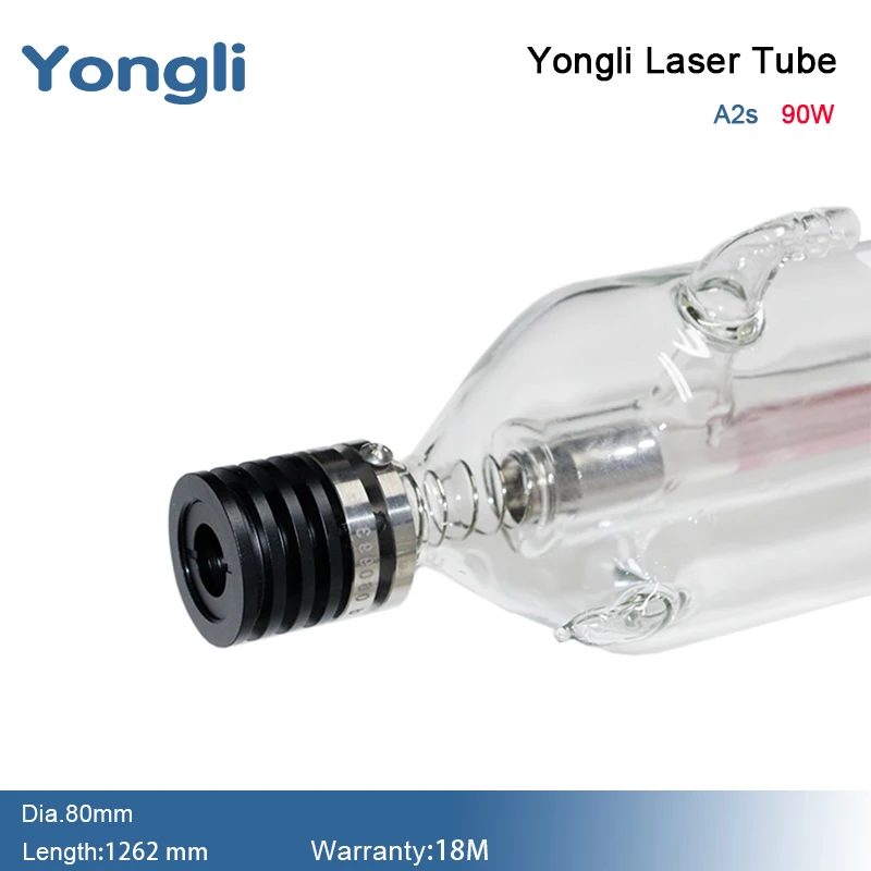 Yongli 90W CO2 Laser Tube Dia.80mm Length 1262mm Glass Laser Lamp Laser Equipment Parts for CO2 Laser Cutting and Engraving