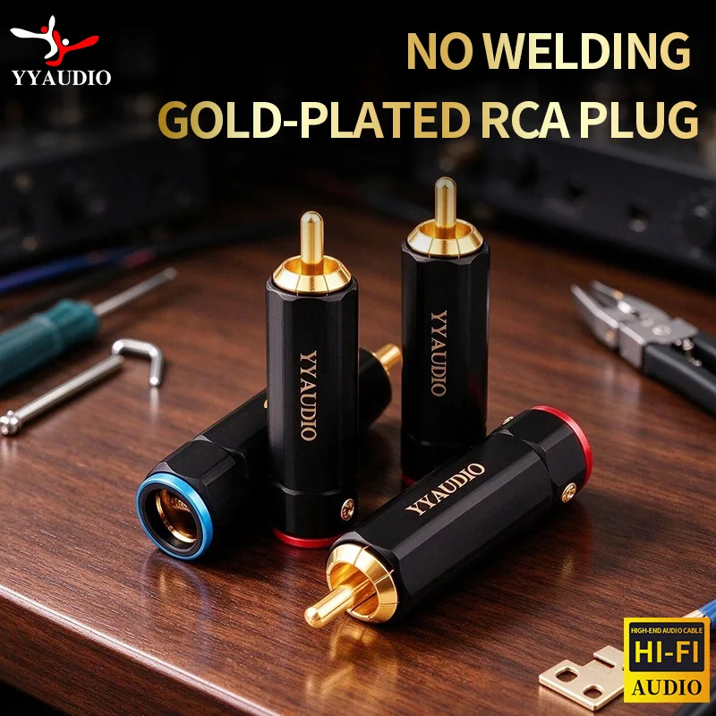 YYAUDIO High Quality Gold Plated RCA Plug Lock Collect Solder A/V Connector HIFI Connector for DIY Cable Diameter