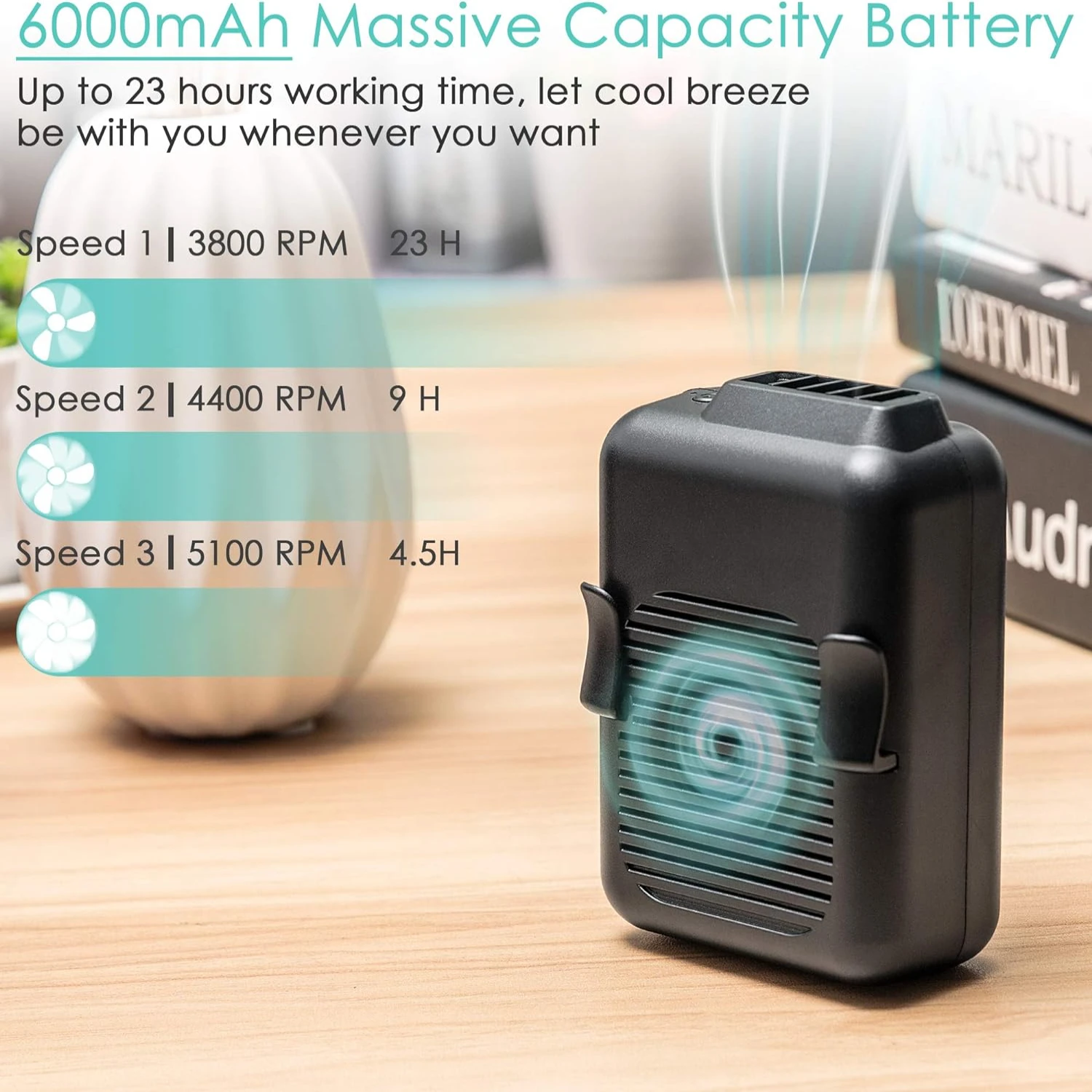 この信頼性が高く効率的なポータブルミニウエストファンで、外出先でも涼しく快適に過ごせます。 爽やかでクールな体験を楽しむ