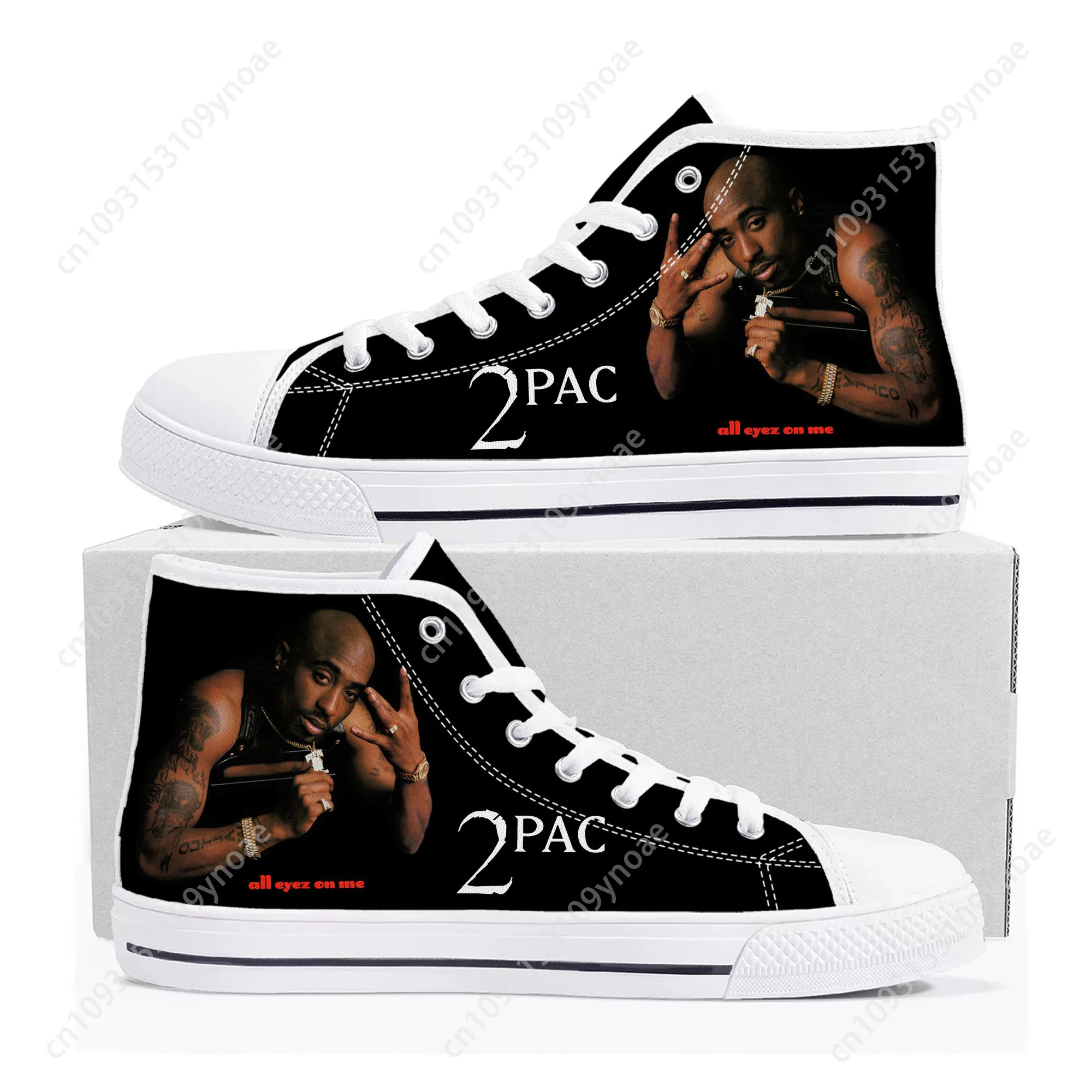 

Rap 2Pac Tupac High Top High Quality Sneakers Mens Womens Teenager Canvas Sneaker All Eyez on Me Casual Couple Shoes Custom Shoe