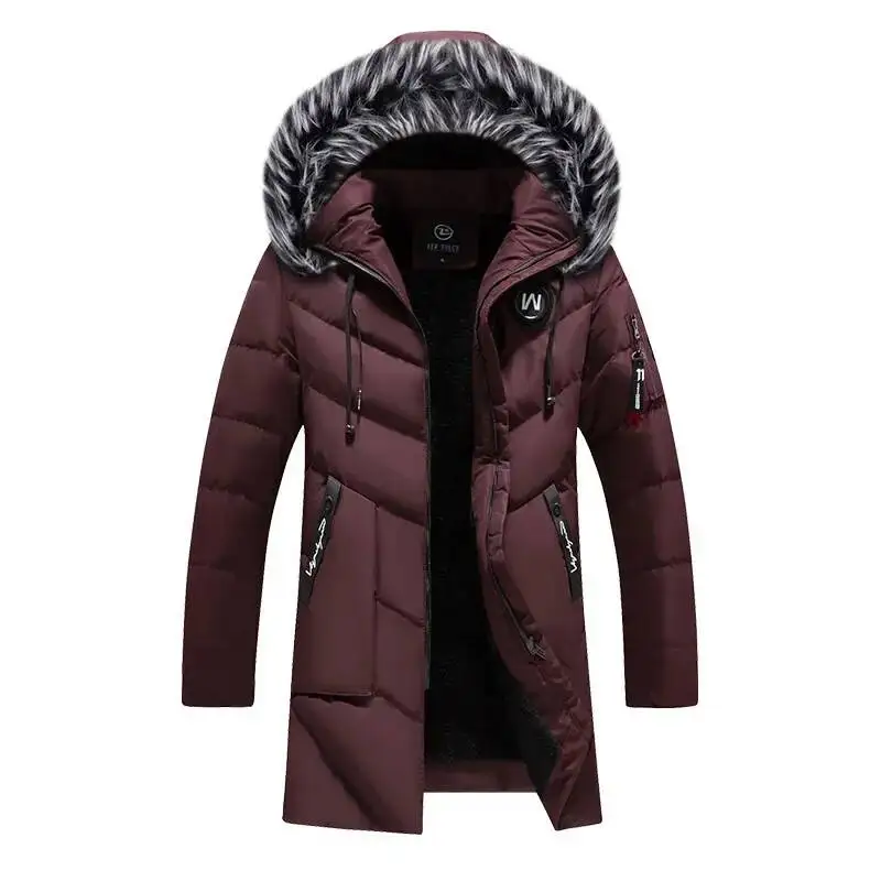 Erkek Katı Pamuk Dış Giyim Mont erkek Kalın Polar Kış Ceket Moda Kürk Kapşonlu Sıcak Pamuk Parka Rüzgarlık Artı Boyutu 6XL