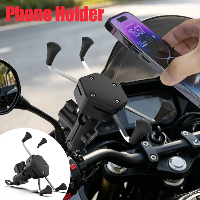 

360° Rotation Motorcycle Phone Holder Navigation GPS Cellphone Bracket for iPhone 17-12 Samsung Xiaomi Bike Mirror Moto Stand