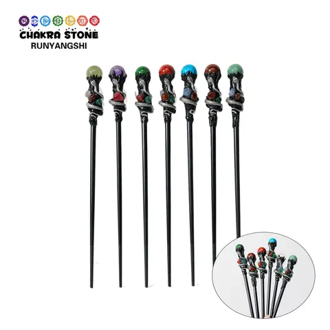 1PC Natural Crystal Ball Scepter Witch Magic Stick Fairy Wand Prop Wood Stick Household Supplies