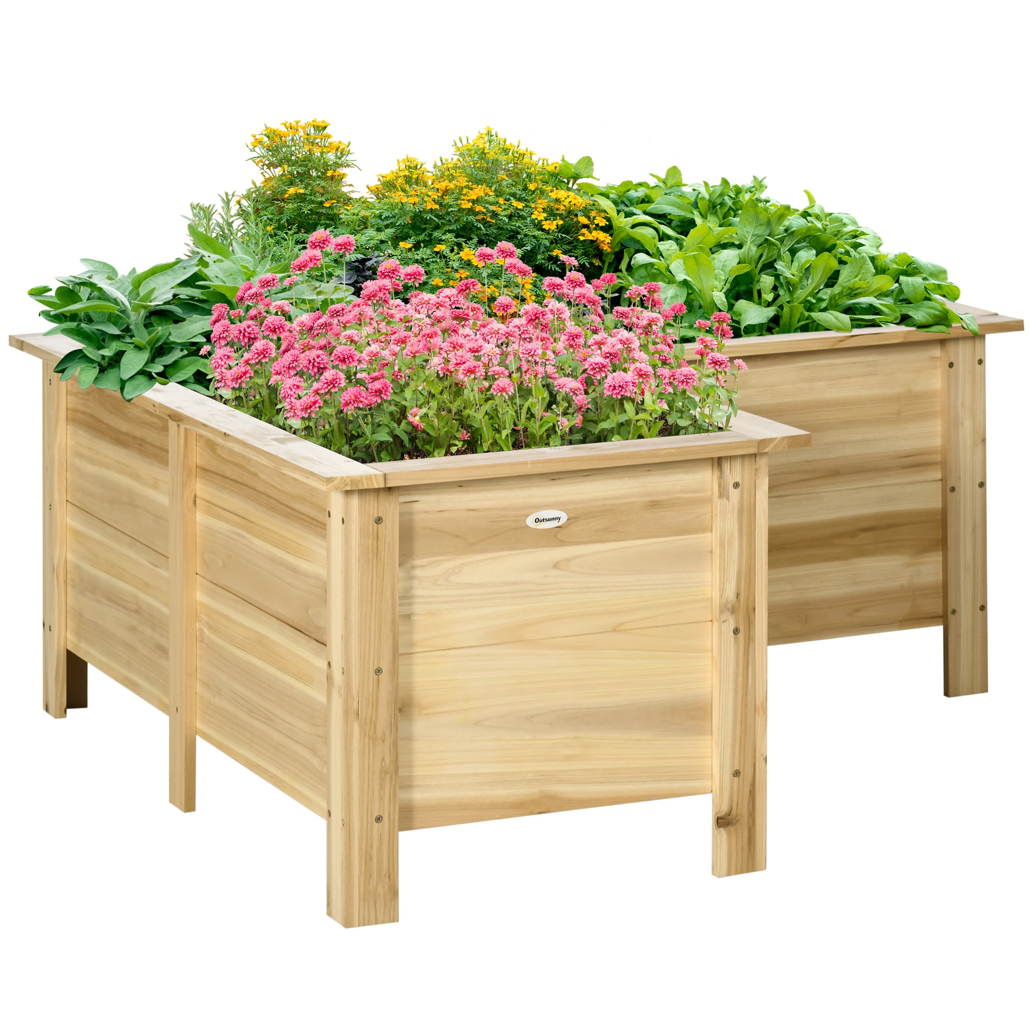 Outsunny Jardinera Elevada de Madera en Forma de L 120x120x50 cm Natural
