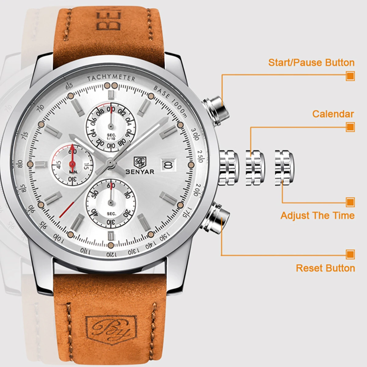 BENYAR موضة كرونوغراف رياضة رجالي ساعات العلامة التجارية الفاخرة ساعة كوارتز Reloj Hombre سات ساعة الذكور ساعة relogio Masculino #6