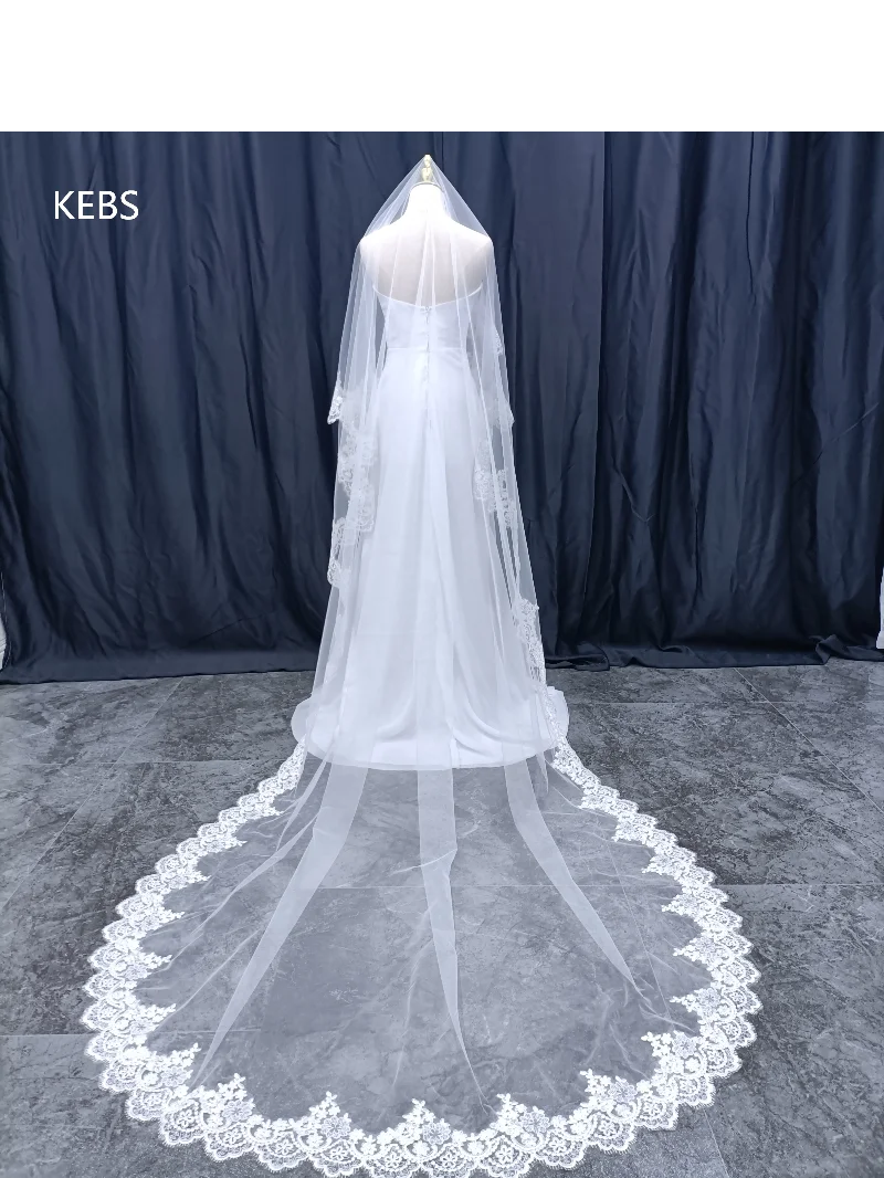 Real Shot Soft Combless Bridal Veil Wedding Accessories White/Ivory Lace Hijab