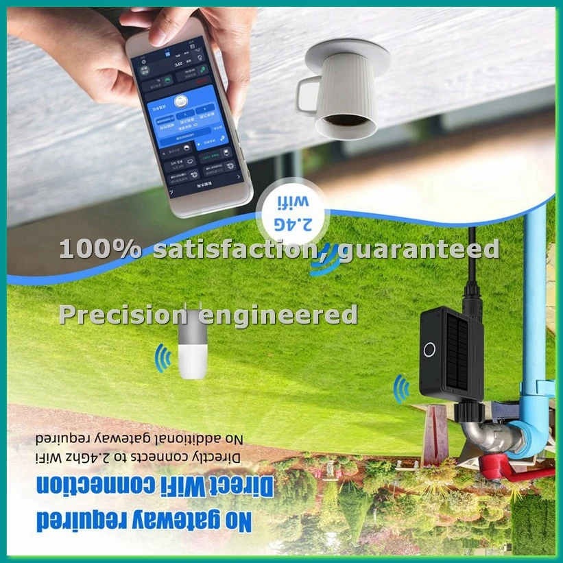 Tuya WiFi Solar Powered Water Timer Meter IP65 Waterproof DN20 Inlet with Soil Temperature Humidity Sensor Detector-VVNB