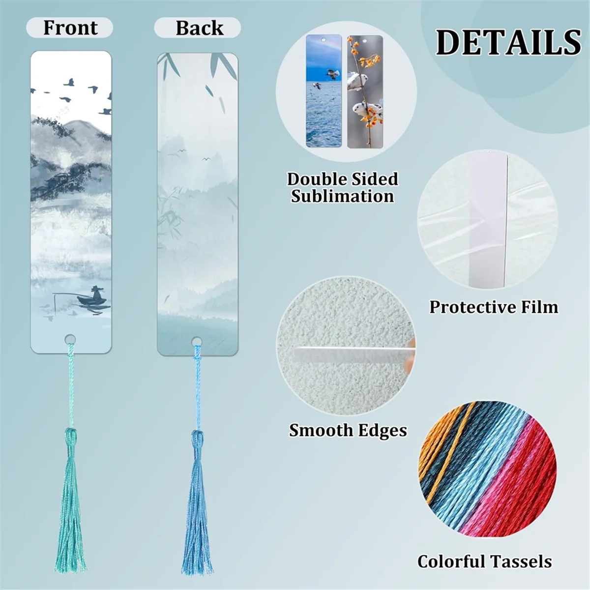 

A32P_30 Pcs Double Sided Sublimation Bookmarks with Tassels, 6x1.5Inch DIY Plastic Blanks for Crafts and Gifts