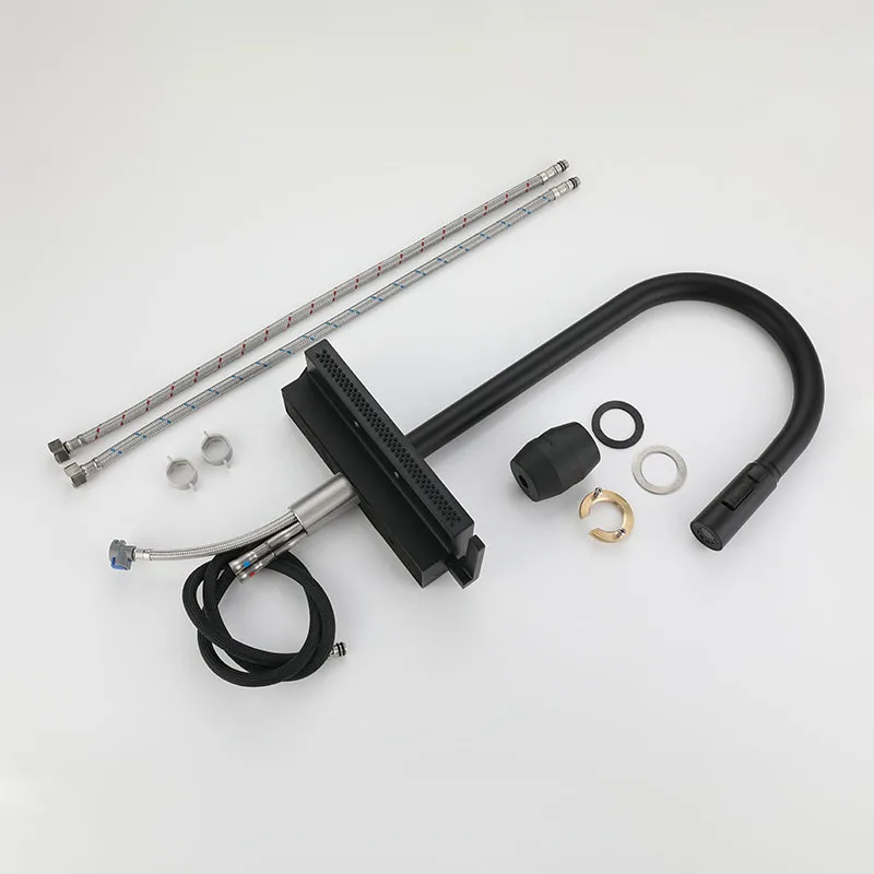 LED Digital Faucet Kitchen Pull Out Down Hot Cold Mixer Tap Deck Mount Flying Rain Waterfall Universal Brass Rotation Faucets