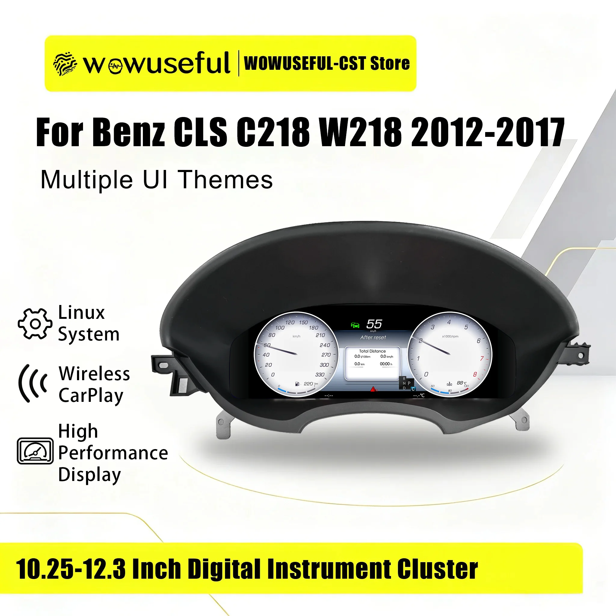 WOWUSEFUL Virtuelles Cockpit-Dashboard-Cluster für Benz CLS C218 W218 Baujahre 2012-2017 Digitales Tachometer-Instrumentenpanel