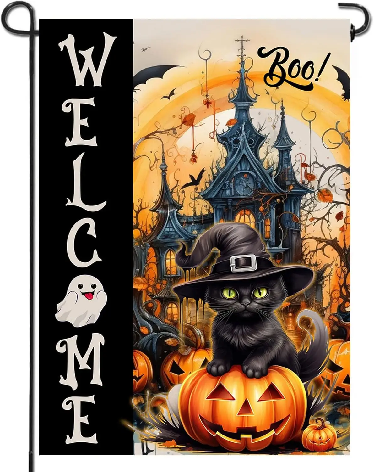 DECORLUXES Halloween Cat Garden Flag Double Sided, Welcome Halloween Large Garden Flags Garden Outside Decor, Yard Flag Decorati