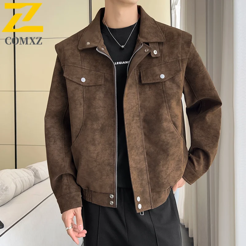

COMXZ Premium Men Jacket New American Trendy Lightweight Coat Classic Lapel Outdoor Riding Windproof Autumn Motorcycle Jackets