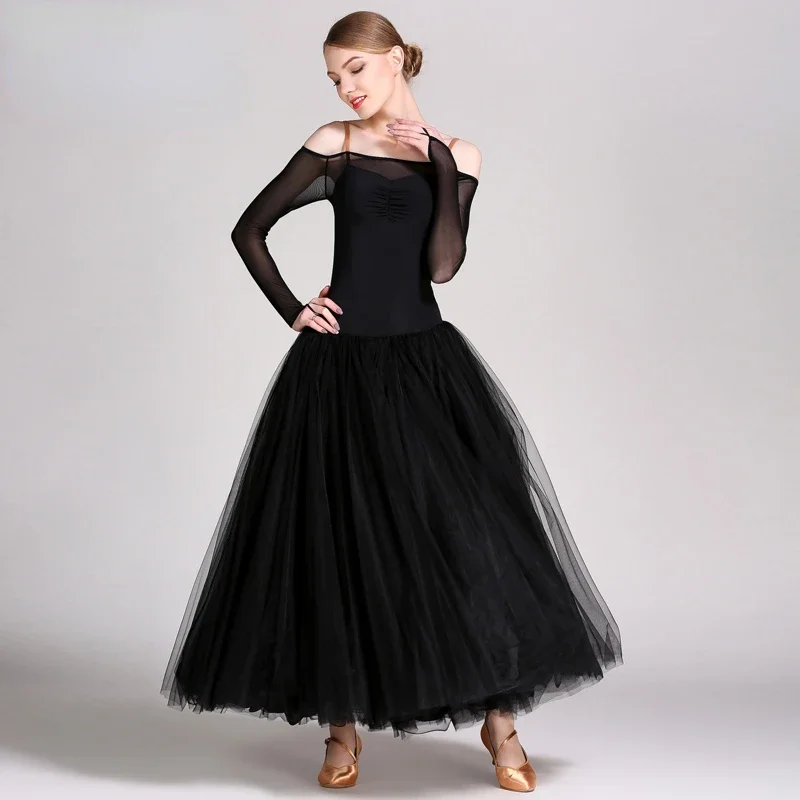 Long Sleeves Standard Ballroom Dance Dress for Women Waltz Dancing Dress Modern Dance Performance Costumes