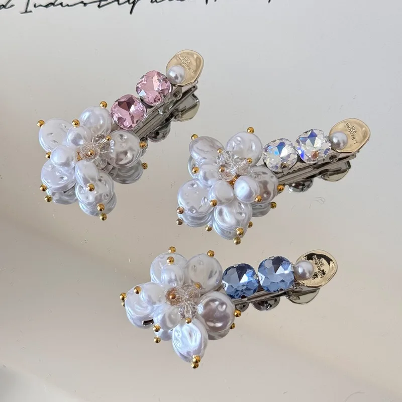 

Заколка для волос с жемчугом и кристаллами, 1 шт., милая заколка-невидимка для челки, маленькая заколка-крабик со стразами для передних прядей